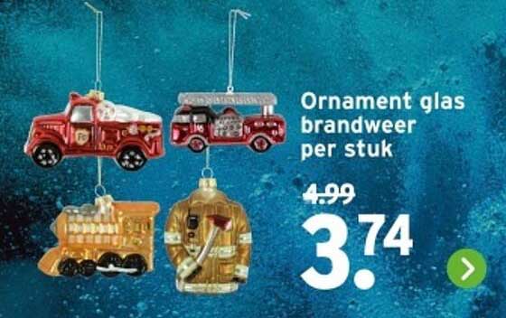 Ornament glas brandweer per stuk