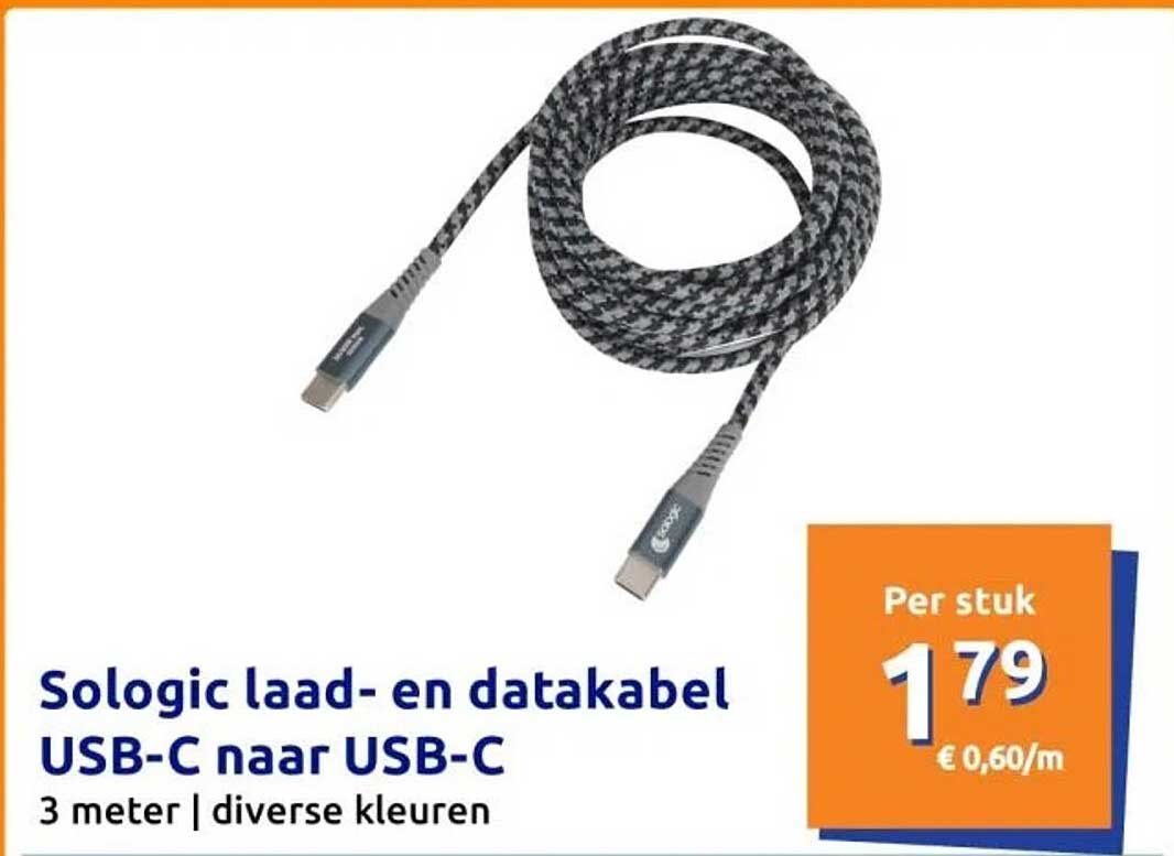 Sologic laad- en datakabel USB-C naar USB-C