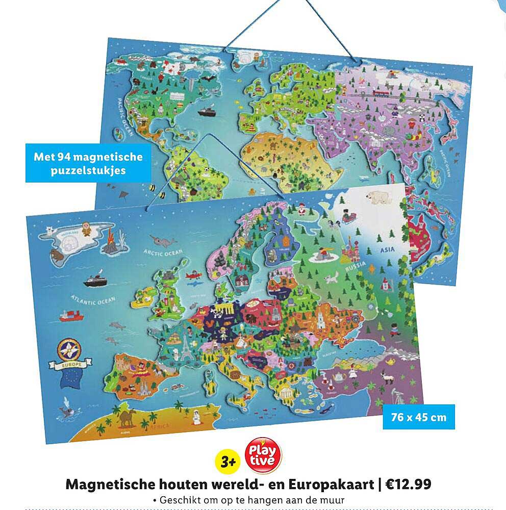 Magnetische houten wereld- en Europakaart