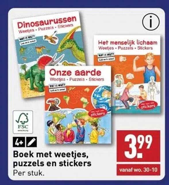 Boek met weetjes, puzzels en stickers