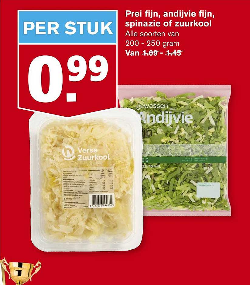 Prei fijn, andijvie fijn, spinazie of zuurkool