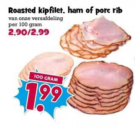 Roasted kipfilet, ham of porc rib