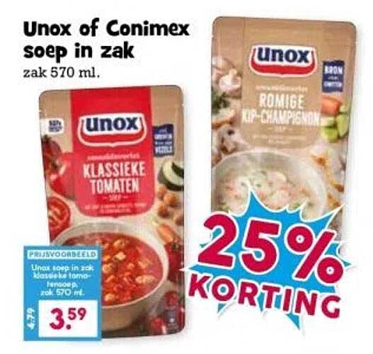 Unox of Conimex soep in zak