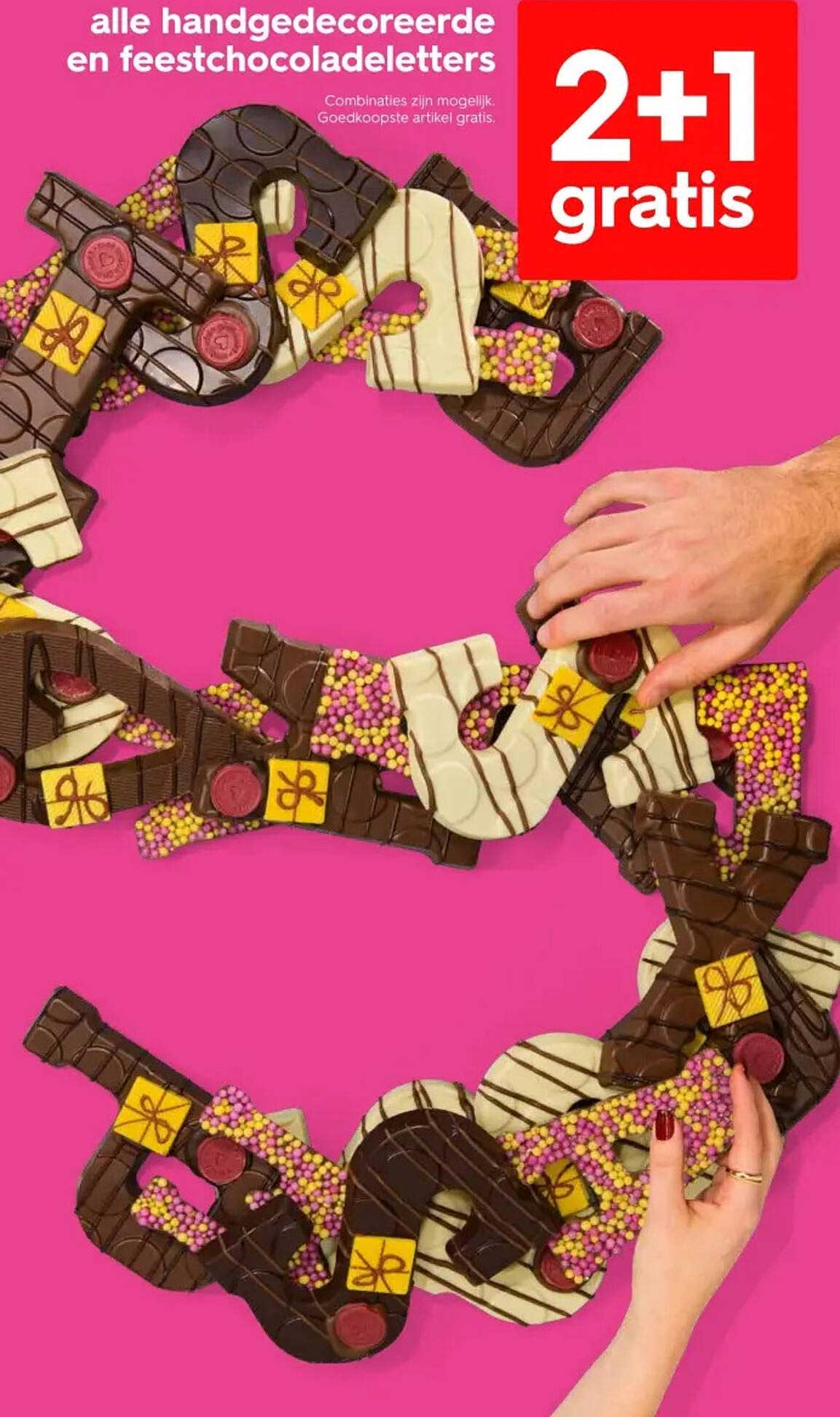 alle handgedecoreerde en feestchocoladeletters