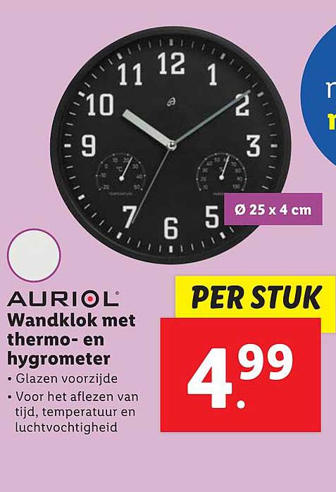 AURIOL Wandklok met thermo- en hygrometer