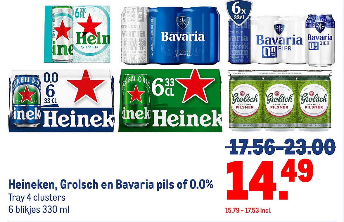 Heineken, Grolsch en Bavaria pils of 0.0%