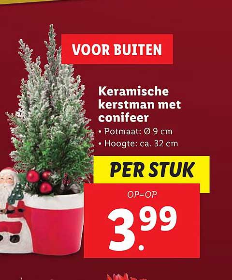 Keramische kerstman met conifeer