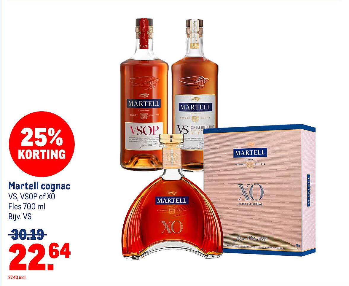 Martell cognac VS, VSOP of XO