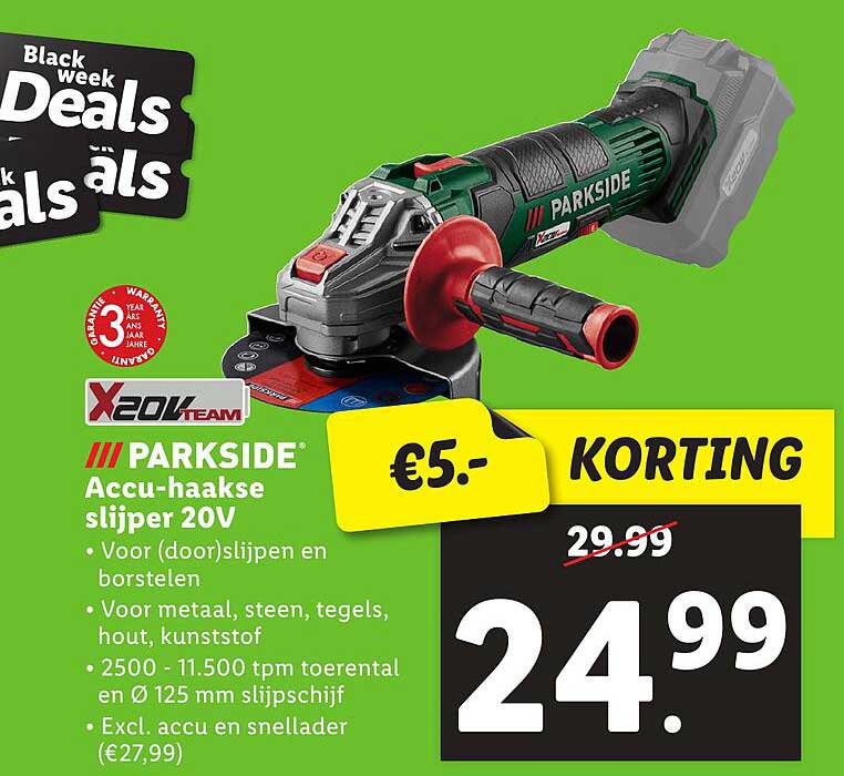 PARKSIDE Accu-haakse slijper 20V