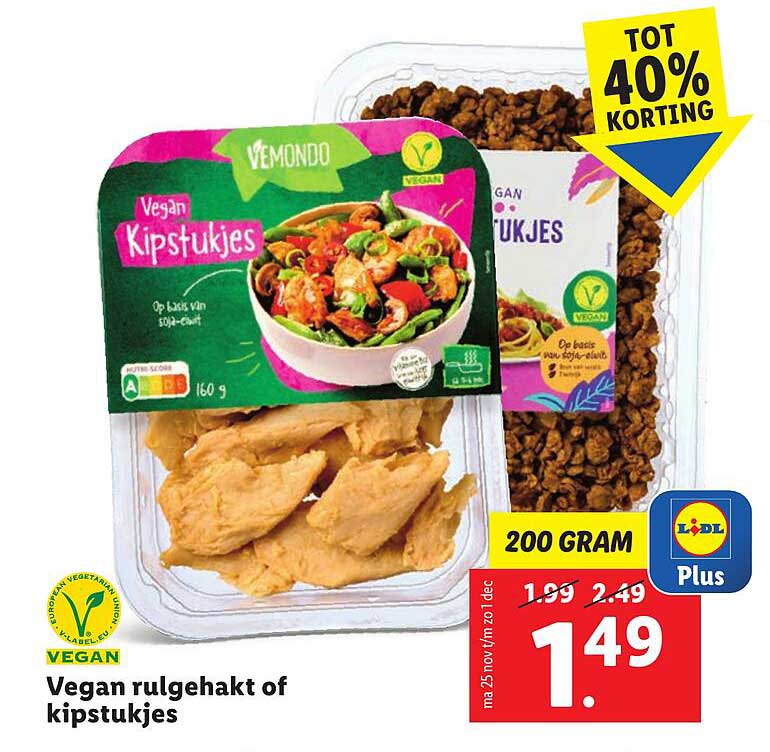 Vegan rulgehakt of kipstukjes