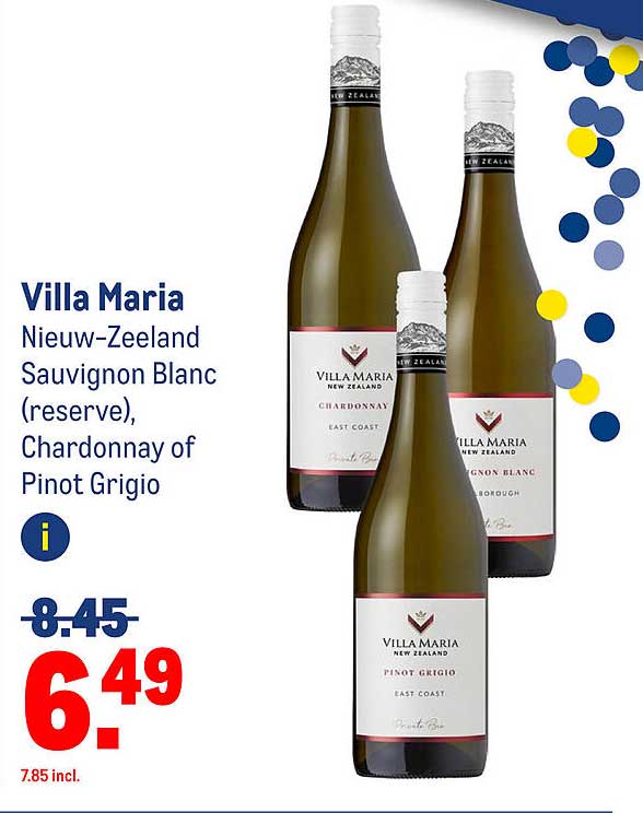 Villa Maria Nieuw-Zeeland Sauvignon Blanc (reserve), Chardonnay of Pinot Grigio