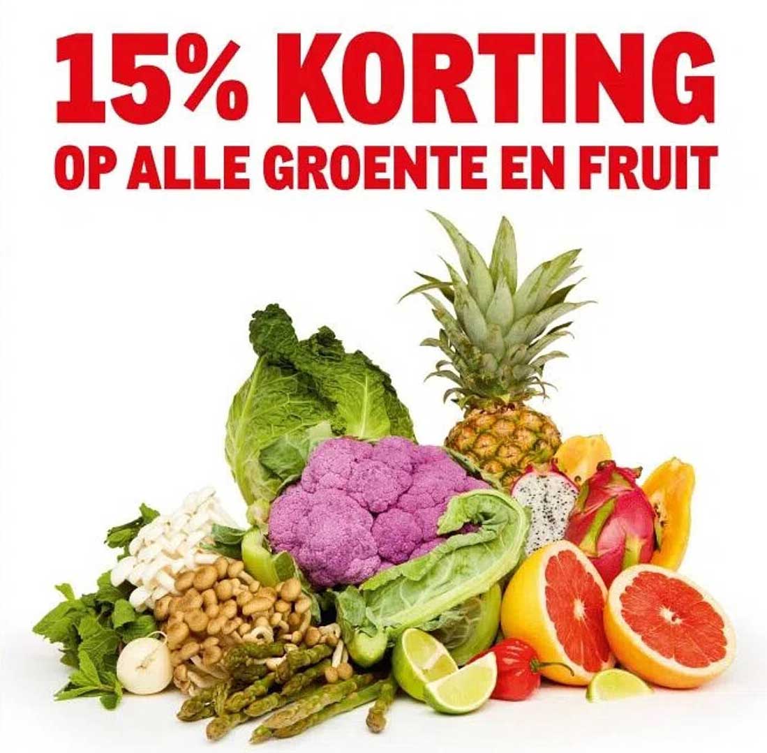 15% KORTING OP ALLE GROENTE EN FRUIT