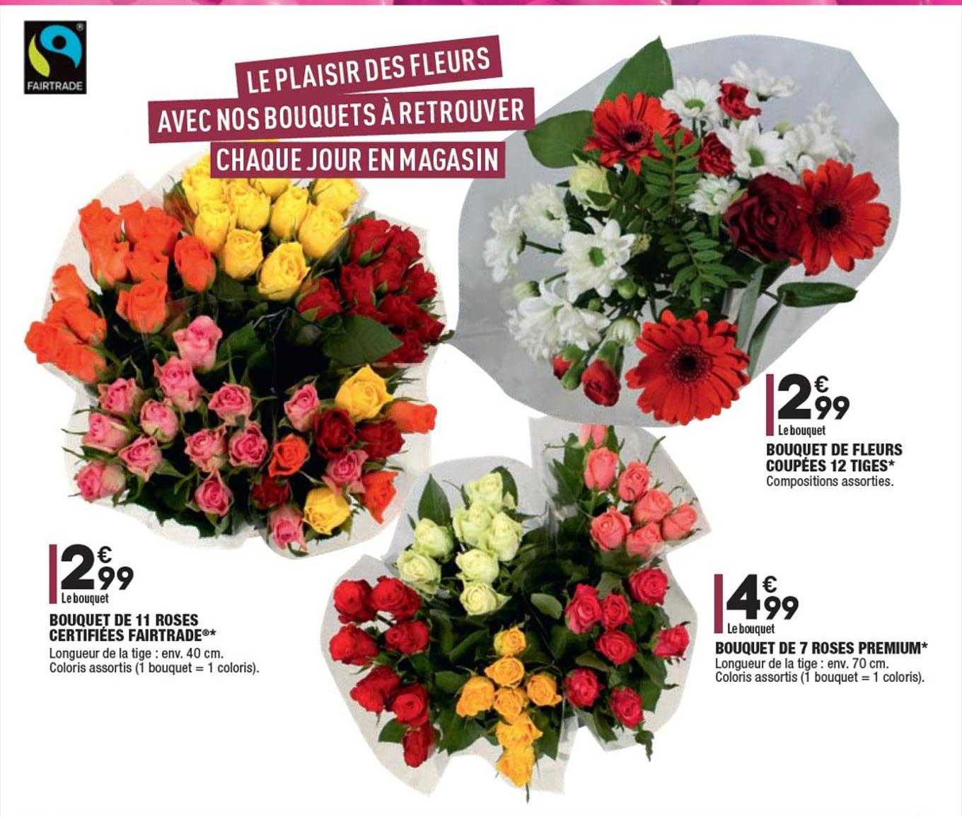 Offre Bouquet De 11 Roses Certifiées Fairtrade, Bouquet De Fleurs Coupées  12 Tiges, Bouquet De 7 Roses Premium chez Aldi