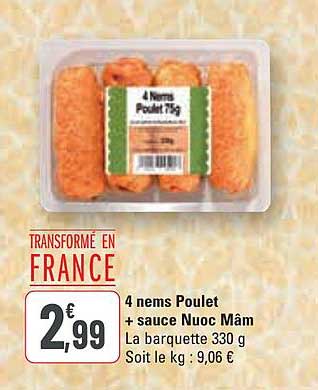 Promo 4 Nems Poulet + Sauce Nuoc Mâm chez G20 