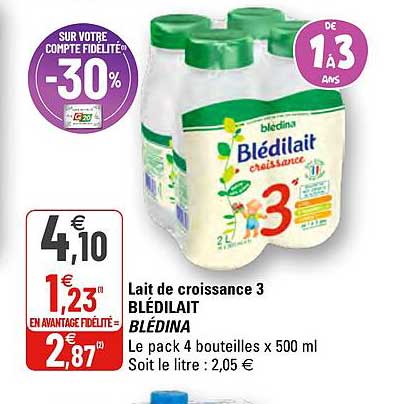 Promo Bledina lait de croissance blédidej chez Carrefour