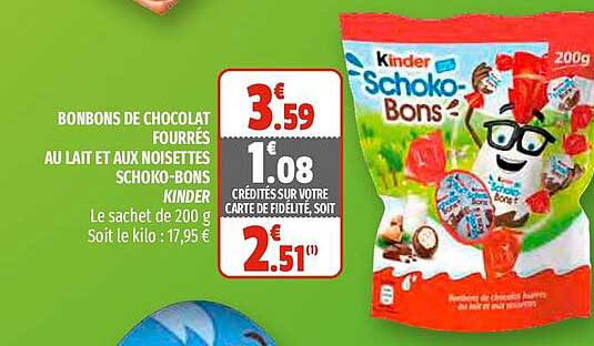 Promo Bonbons De Chocolat Fourrés Au Lait Et Aux Noisettes Schoko Bons