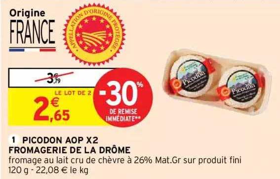 Promo Picodon Aop X2 Fromagerie De La Drôme Chez Intermarché Hyper Icataloguefr 