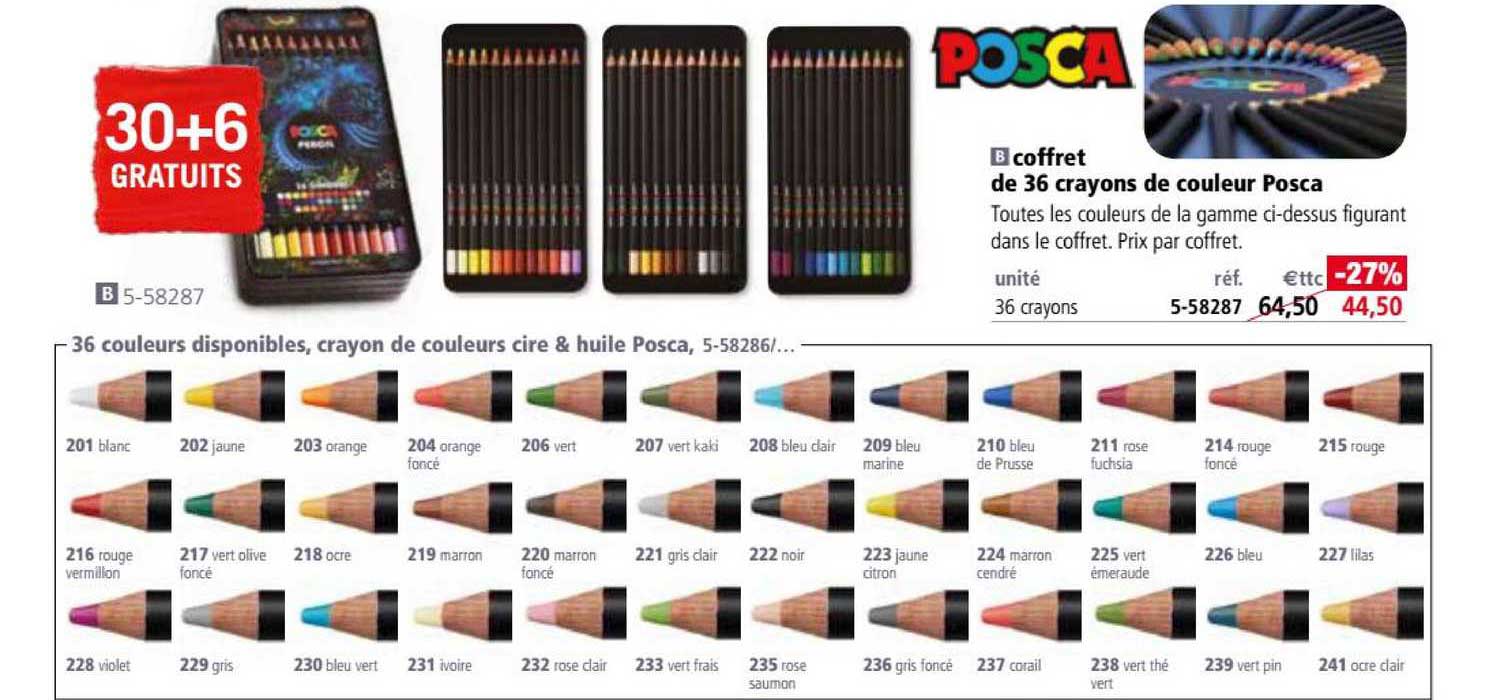 Promo Coffret De 36 Crayons De Couleur Posca 30+6 Gratuits chez Le