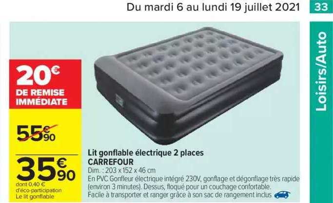Lit gonflable électrique 2 places : le lit gonflable à Prix Carrefour