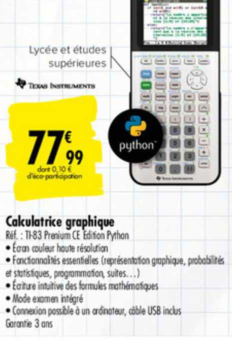 Calculatrice graphique TI 83 Premium CE TEXAS INSTRUMENTS à Prix Carrefour