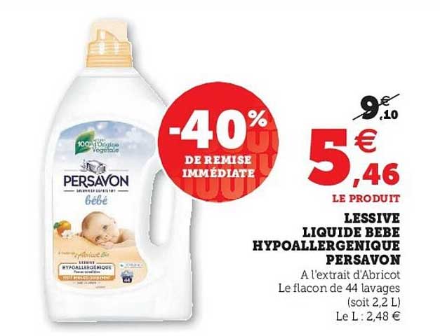 Offre Lessive Liquide Bebe Hypoallergenique Persavon 70 Sur Le 2eme Chez Carrefour