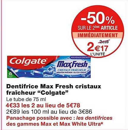 Promo Dentifrice Max Fresh Cristaux Fraîcheur "colgate" chez Monoprix ...