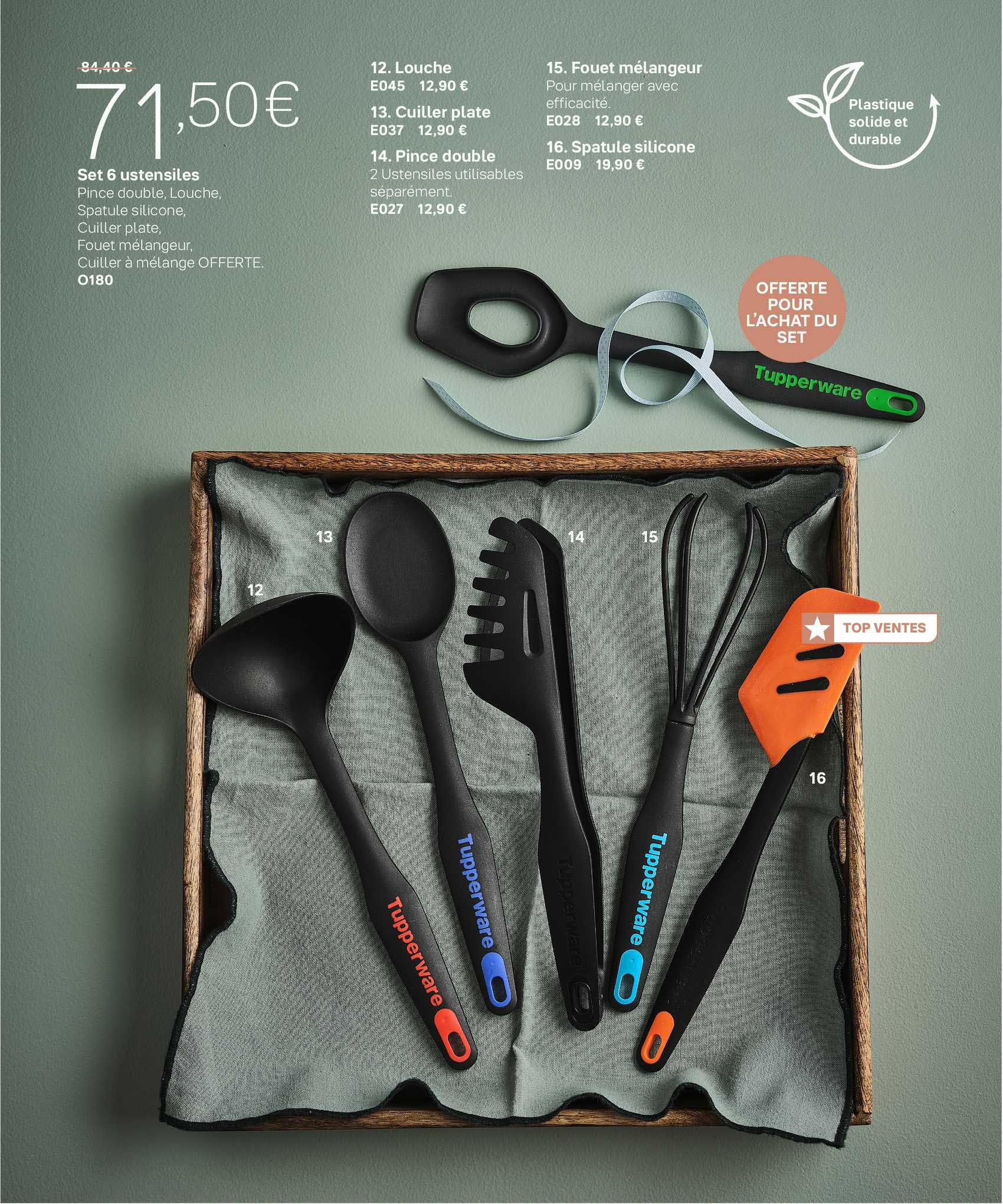 Promo Set 6 Ustensiles, Louche, Fouet Mélangeur, Pince Double, Spatule ...
