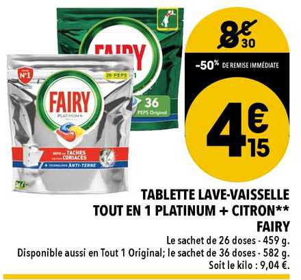 Tablettes Lave-Vaisselle Anti-Terne Platinum+ FAIRY : le sachet de