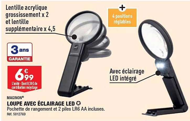 Loupe LED Avec Grossissement 3.5X Et 12X - Pinces Crocodile Réglables Et Support Stable - Idéale Pour Soudure, Modélisme Et Travaux De Précision