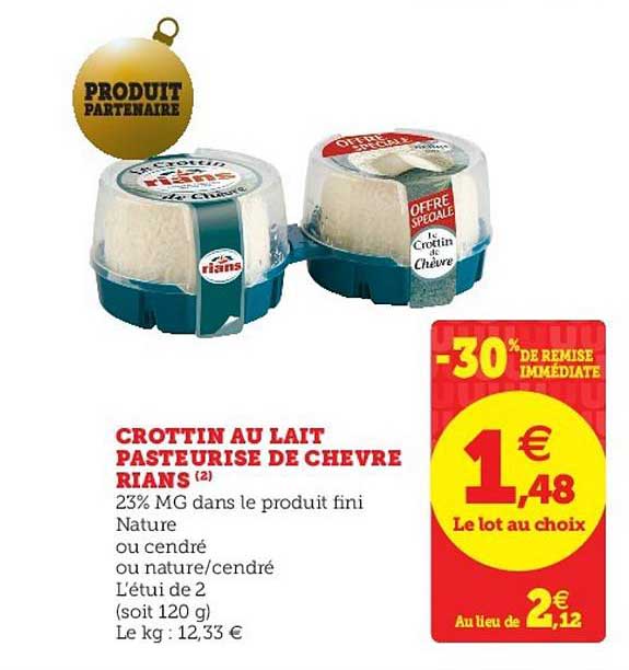 Promo Crottin Au Lait Pasteurisé De Chèvre Rians Chez Hyper U Icataloguefr 