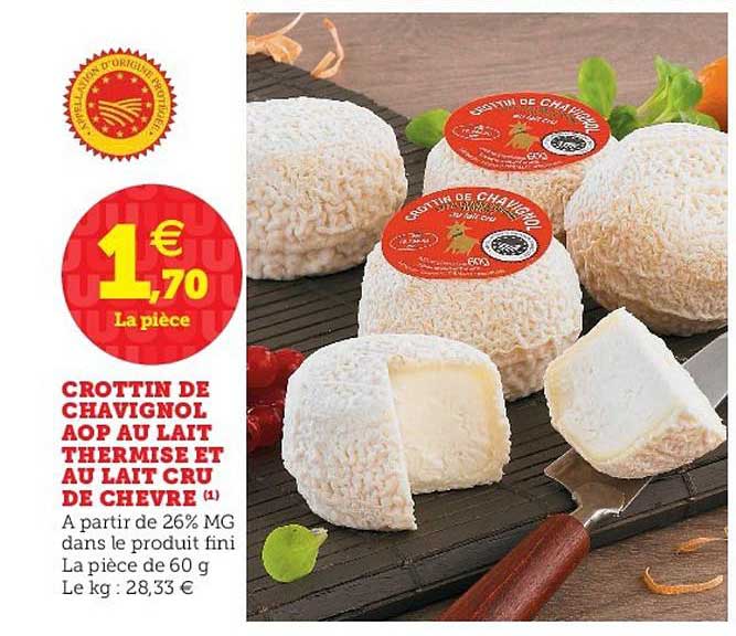 Promo Crottin De Chavignol Aop Au Lait Thermise Et Au Lait Cru De Chèvre Chez Hyper U 