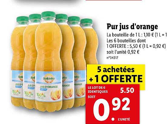 jus d'orange sans pulpe - Solevita ( lidl) - 1 Litre