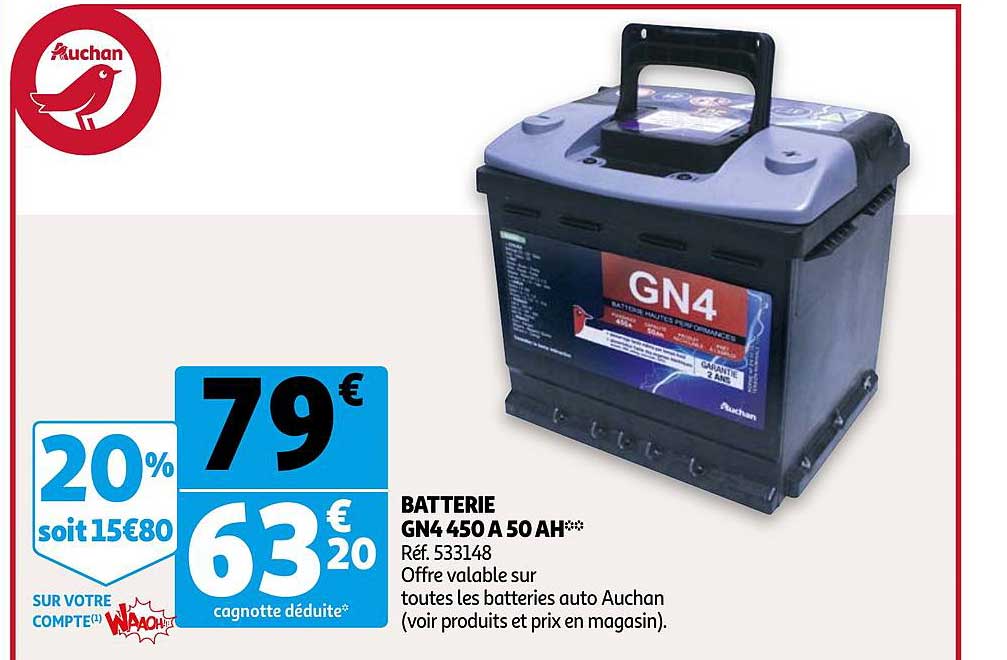 Promo Batterie Gn4 450 A 50 Ah chez Auchan 