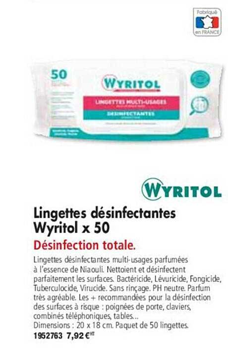 Lingette désinfectante Wyritol Niaouli - Paquet de 50 