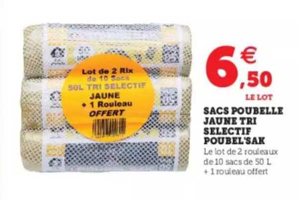 Sacs poubelles jaune tri sélectif 50l x10 - Super U, Hyper U, U