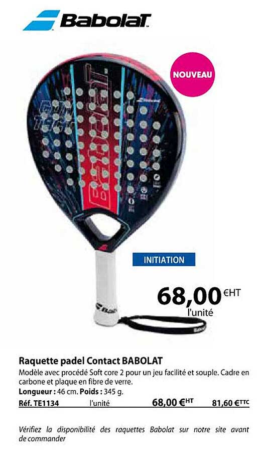 Raquette De Padel Babolat - 355g - Carbone Et Fibre De Verre - Noyau EVA