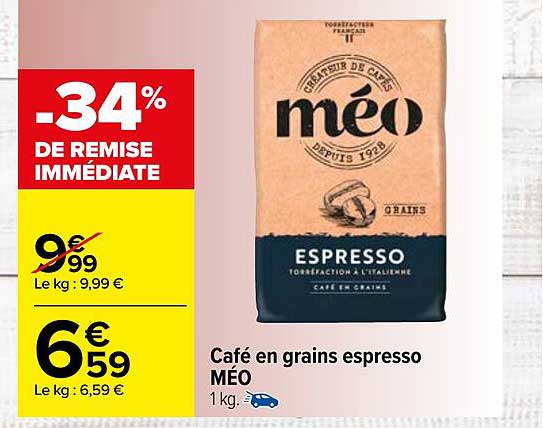 Promo Méo café en grains excellence chez Carrefour