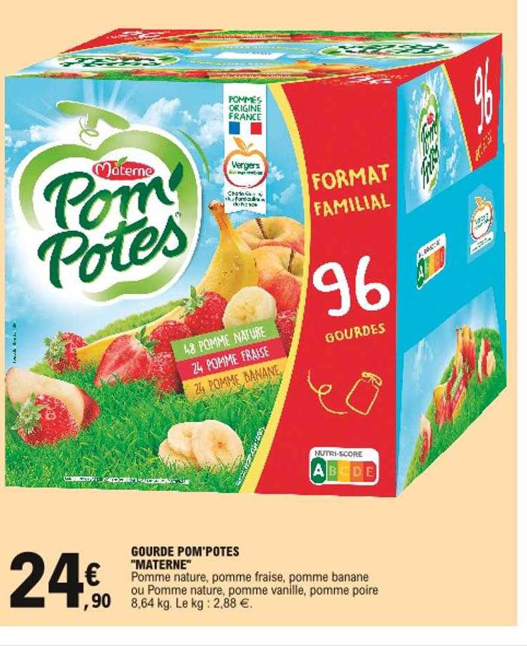 Pack de 96 Gourdes de Pom'potes - 96 x 90 g (Via 7.80€ sur Carte Fidélité)  –