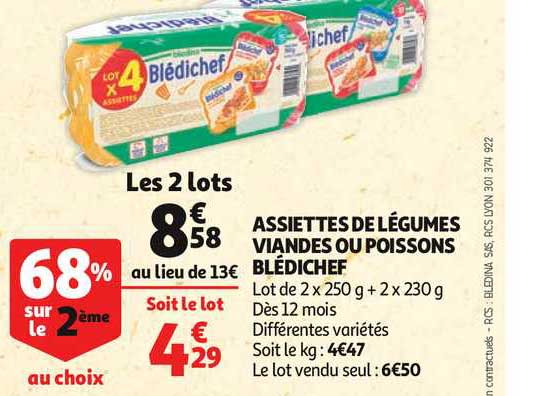 Offre Assiettes De Legumes Viandes Ou Poissons Bledichef 68 Sur Le 2eme Au Choix Chez Auchan Direct