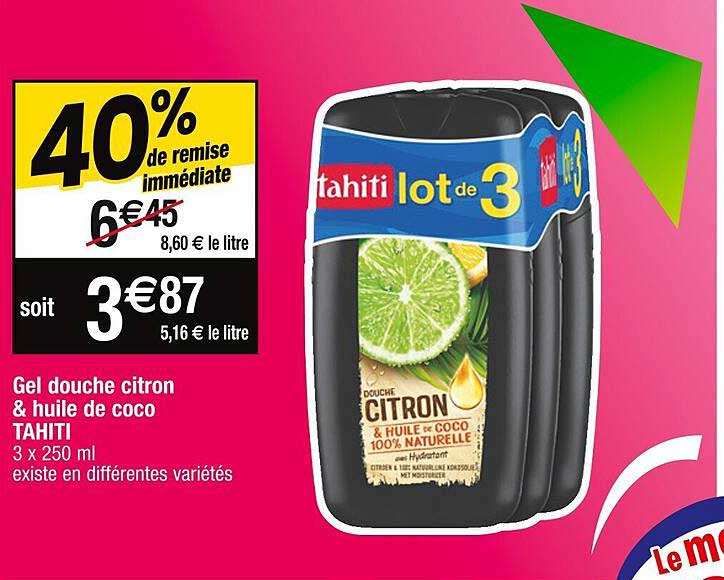 Lot De 6 Gels Douche Tahiti - Citron & Huile De Coco - 250 Ml - Hypoallergénique