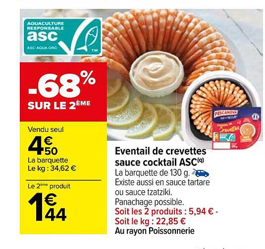 Promo Eventail De Crevettes Sauce Cocktail Asc chez Carrefour