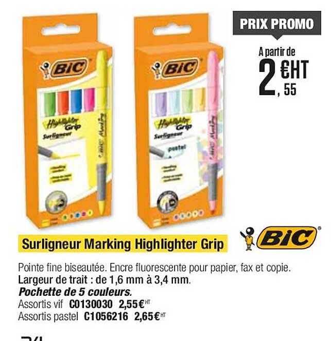 Promo Surligneur Marking Highlighter Grip Bic chez Plein ciel
