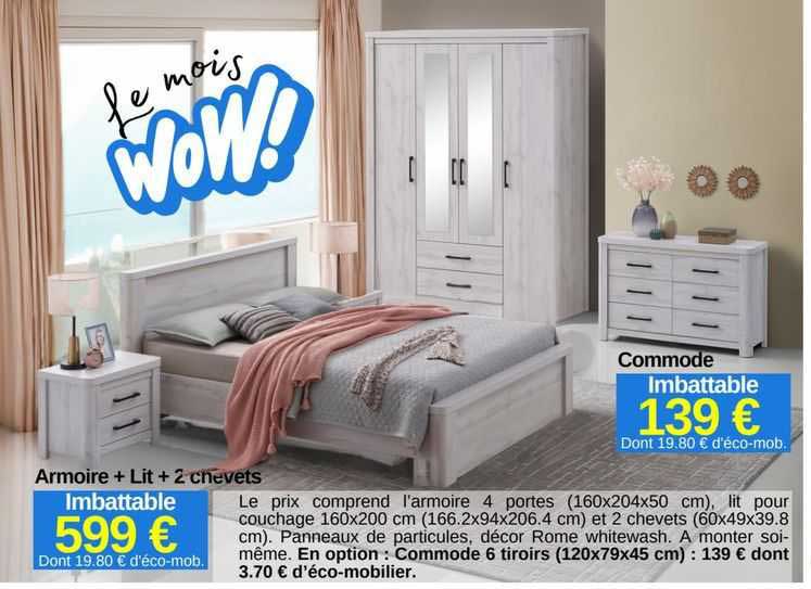 Promo Armoire + Lit + 2 Chevets, Commode chez KREABEL iCatalogue.fr
