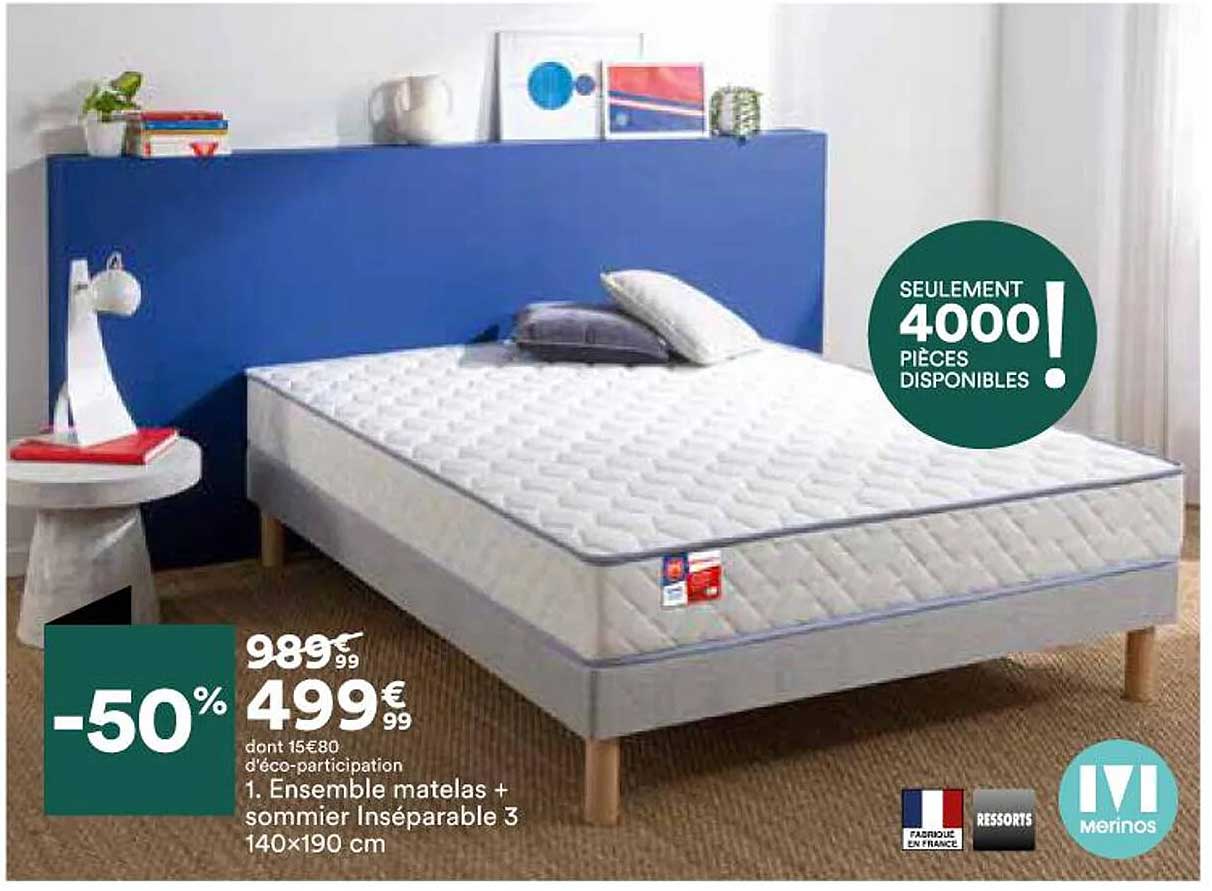 Promo Ensemble Matelas + Sommier Inséparable 3 140 X 190 Cm Chez BUT ...