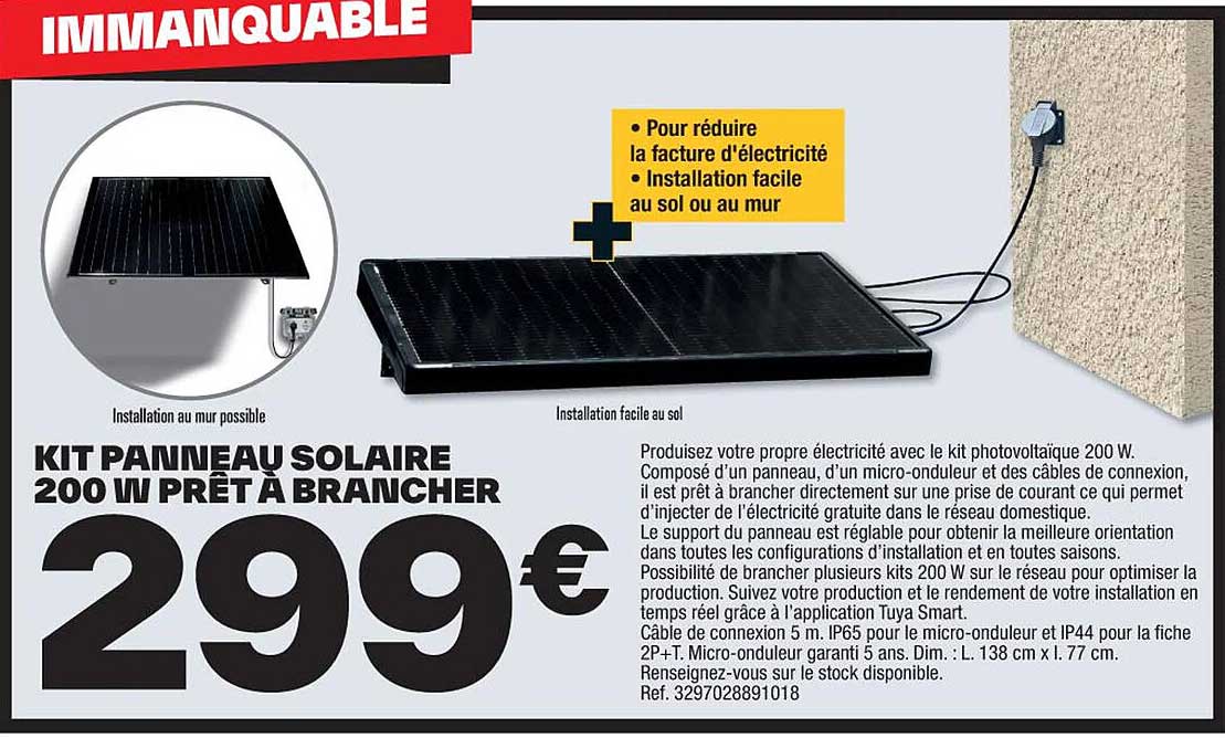 Kit Panneau Solaire 200W Sumsoctober Avec Contrôleur - Pour Camping, Camping-car, Marine, 12V/24V