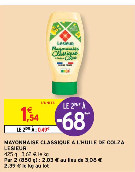 Offre Mayonnaise Douce Sans Moutarde à L'huile De Colza 