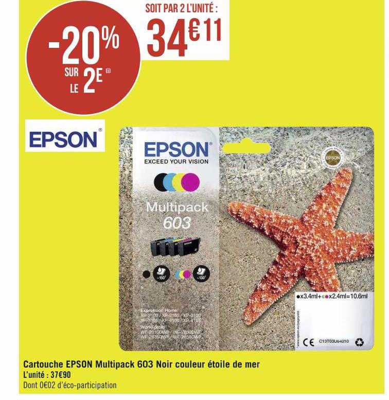 Cartouches Epson 603 603XL etoile de mer compatible pour Epson XP-2100 XP- 2105 WF-2810 WF-2830 XP-3105 XP-4100 XP-4105 sur marjanemall aux meilleurs  prix au Maroc