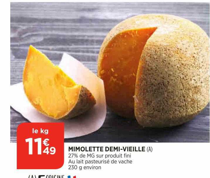 Promo Mimolette Demi Vieille 27 De Mg Sur Produit Fini Au Lait Pasteurisé De Vache Chez Atac 