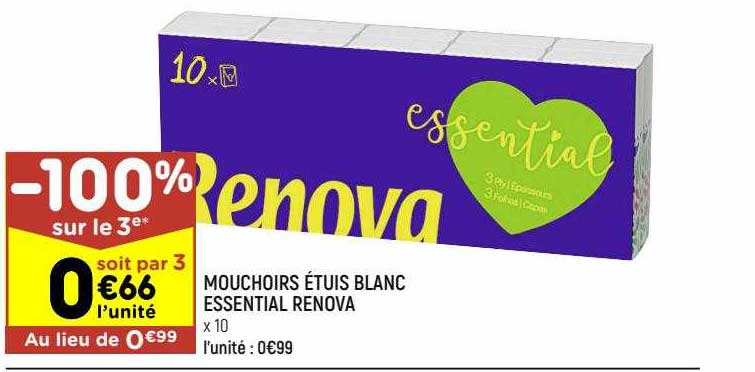 Mouchoirs étuis blanc essentiel Renova x10