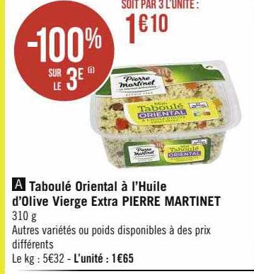 Offre Taboulé Oriental à L'huile D'olive Vierge Extra Pierre Martinet ...